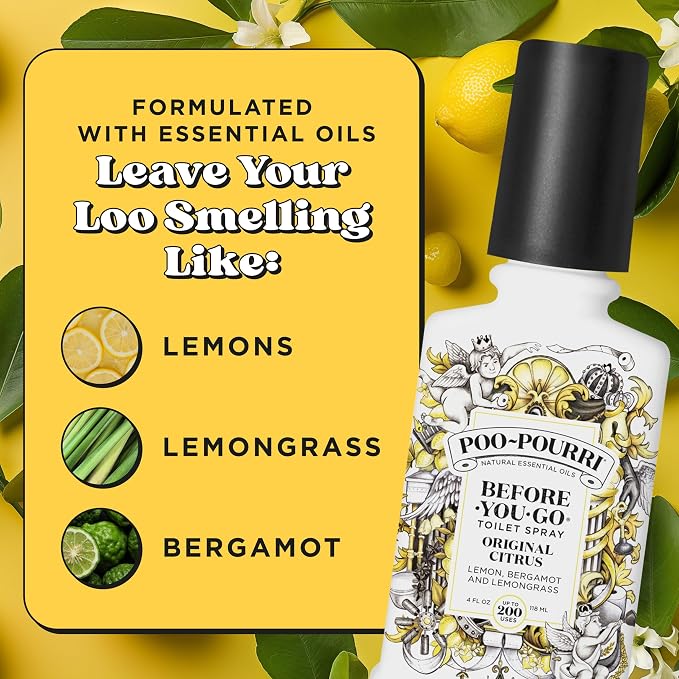 Poo-Pourri Before-You-Go Toilet Spray, Original Citrus, 4 Fl Oz, Up to 200 Uses, Bathroom Odor Deodorizer, Plant-Based with Essential Oils, for Home or Work, Lemon, Bergamot and Lemongrass Scent - Image 7