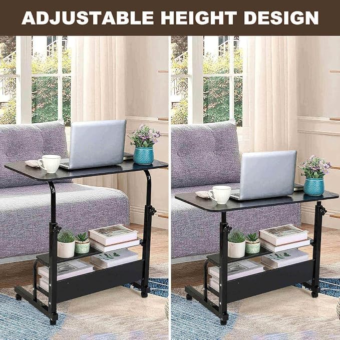Adjustable Height Mobile Computer Desk for Small Space Rolling Table with Wheels Desk Home Office Study Desk Portable for Bedrooms Work Size 31.5x15.7 Inch Black with Storage Gaming Table B - Image 3