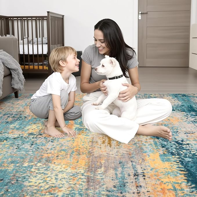 4x6 Area Rug Living Room Rug: Washable Modern Abstract Soft Thin Rug Indoor Floor No Slip Carpet for Bedroom Dining Room Farmhouse Nursery Home Office - Rosy Haze - Image 7
