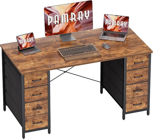 Pamray 47 Inch Computer Desk with 8 Fabric Drawers for Home Office Work | Ample Storage, Space-Saving, Suitable for Home Office Bedrooms Dorm Living Rooms for Study, Writing, Work by PAMRAY