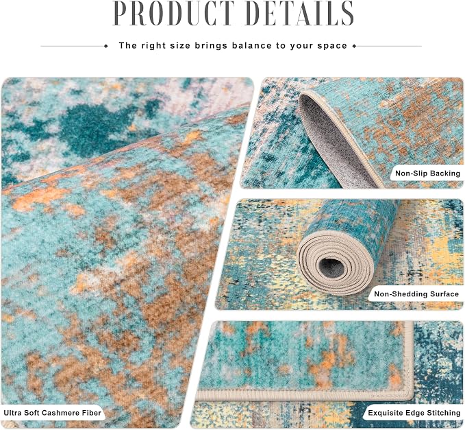 10x12 Area Rug Living Room Rug: Washable Modern Abstract Soft Thin Rug Indoor Floor No Slip Carpet for Bedroom Dining Room Farmhouse Nursery Home Office - Rosy Haze - Image 5