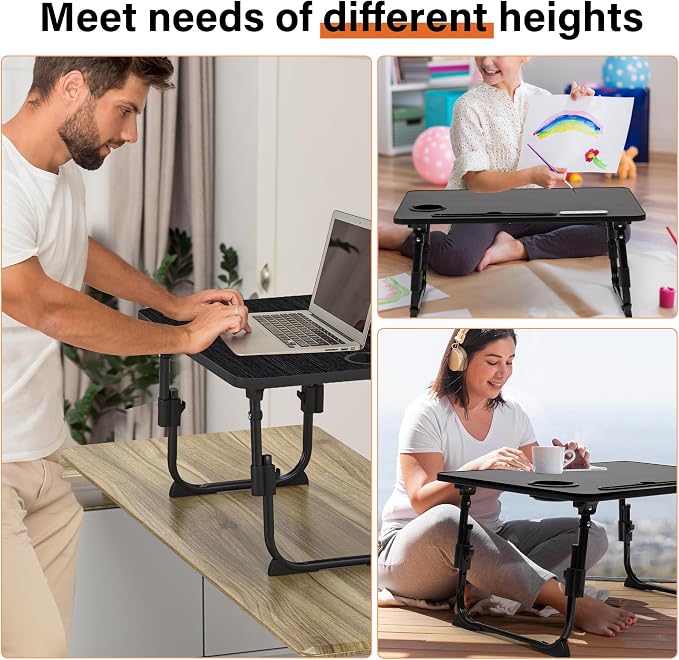 Lap Desk for Bed, Adjustable Laptop Desk with USB Charging Port, Storage Drawer & Bookshelf — Foldable Bed Desk for WFH & Students, 23.6" Desktop Fits 17" Laptop, Non-Slip, Black - Image 6