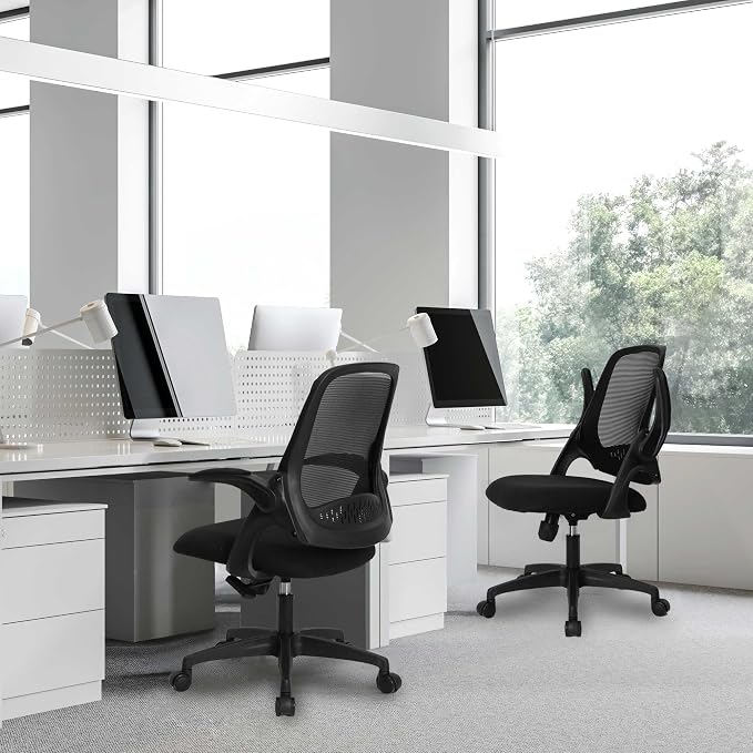 NEO CHAIR Office Desk Chair, Ergonomic Mesh with Flip-Up Armrests, Black | Lumbar Support, Height Adjustment, 360° Swivel and Rolling Base, Space-Saving Design for Home Office, Vanity or Study - Image 6