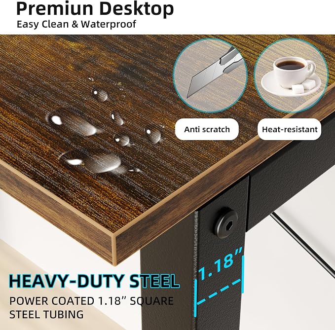 Aquzee 31 Inch Desk Hutch, Teen Desk with Shelves, Study Desks with Storage, Computer Desks for Small Spaces, Kids, Student, Space Saving, Easy Assemble, Rustic Brown - Image 5