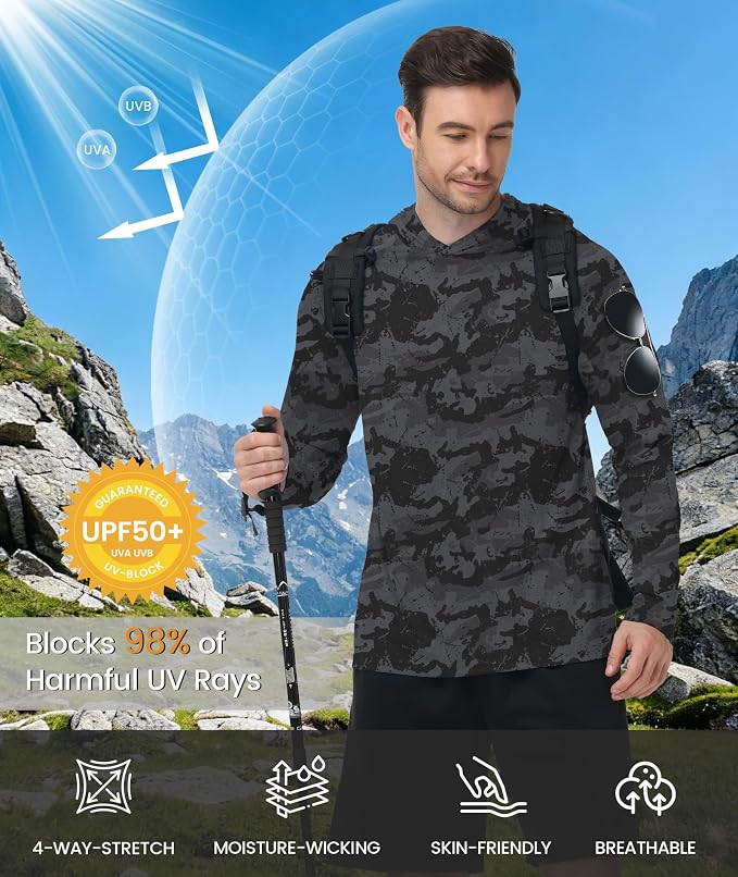 ZITY Men's Sun Protection Shirts Long Sleeve Rash Guard Hoodie UV UPF 50+ Fishing Running Athletic Sweatshirts - Image 2