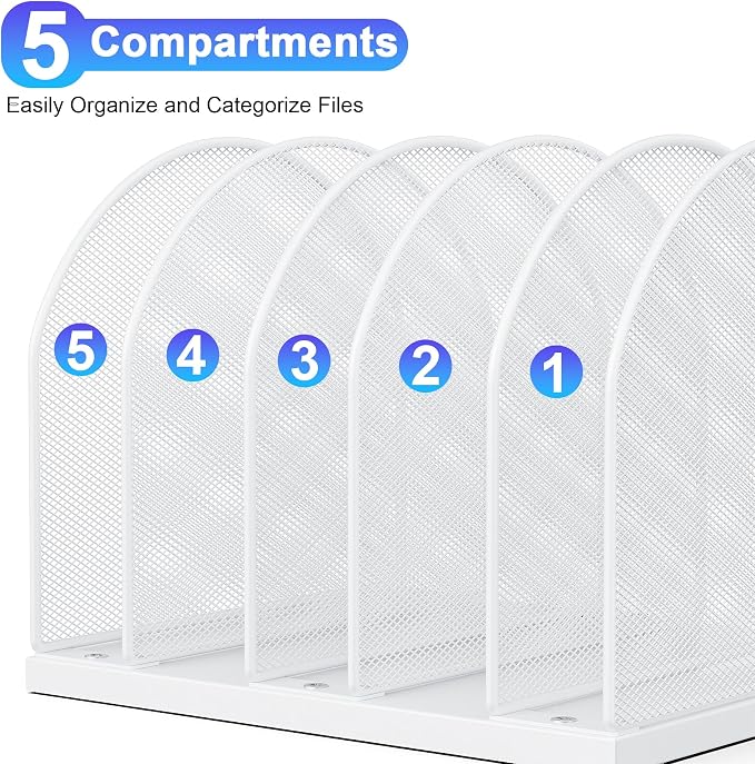 gianotter Desktop File Organizer with 5 Compartments | Desk Organizer Paper Organizer for Desk Workspace Organizers for Office Supplies (White, Upright Style) - Image 5