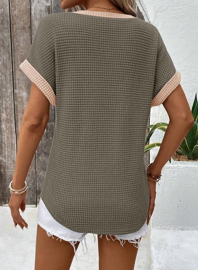Dokotoo Womens Waffle Knit Tops 2026 Spring Summer V Neck Shirts Casual Trendy Women's Blouses Basic Tee - Image 4