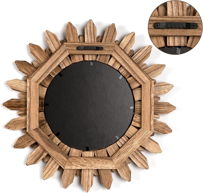 Honiway Boho Wall Decor Mirror 2 Pack Rustic Wood Mirror 12 inch Boho Mirror Home Decor Farmhouse Room Decorations for Bedroom Living Room Carbonized Black - Image 7