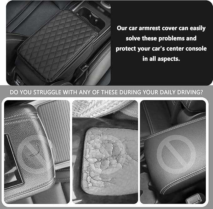 Stacool Upgraded Car Center Console Cover,Microfiber Leather Car Armrest Cover Cushion with 2 Storage Bags,Universal Car Armrest Storage Box (Black) - Image 6