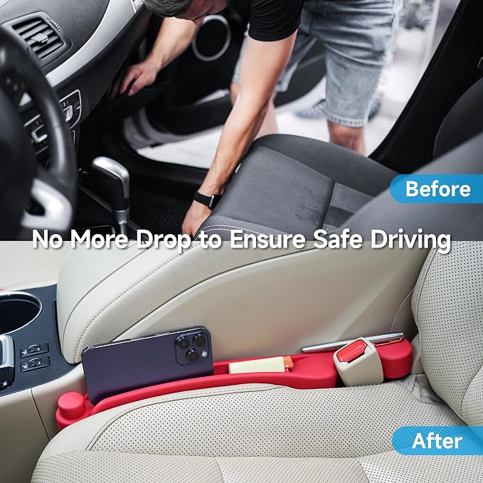 Givifive Car Seat Gap Filler Set of 2, 3IN1 Seat Side Gap Filler Plug with Storage Slot & Hook Function, Soft Foam Universal Fit Car SUV Truck Fill Gap Between Seats Console Organizer (Narrow Red) - Image 2