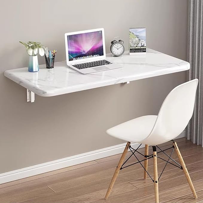 Wall Mounted Table Fold Down for Laundry Room, Floating Desk for Wall Small Spaces, Folding Wall Table for Home Office Study Work Bench, Laundry Room, Kitchen Dining (White 35.4×19.7inch by SKVSKV