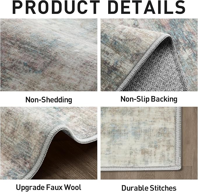 5x7 Area Rugs Washable Rug: Modern Abstract Living Room Rug Soft Anti-Skid Thin Carpet Indoor Floor Non-Shedding Carpets for Bedroom Dining Room Farmhouse Nursery Home Office - Multi Color - Image 5