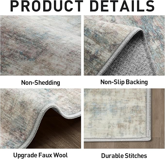 8x10 Area Rugs Washable Rug: Large Modern Abstract Living Room Rug Soft Anti-Skid Thin Carpet Indoor Floor Non-Shedding Carpets for Bedroom Dining Room Farmhouse Nursery Home Office Multi - Image 5