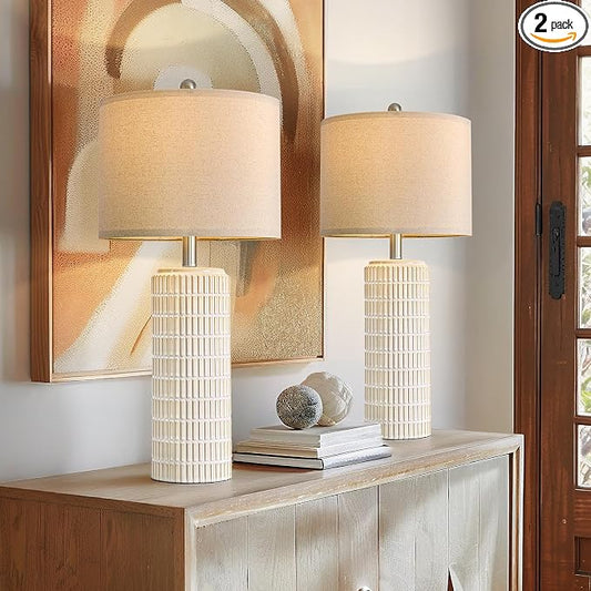 PoKat 27.5'' Tall Table Lamps for Living Room Set of 2, Ceramic Bedroom Lamps for Night Stands, Modern Bedside Lamps for Bedroom Living Room, Nightstand Lamps for End Table, Hallway, Gold and White by Pokat