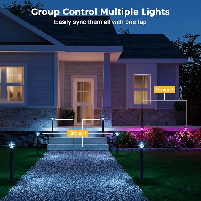 XMCOSY+ Smart Solar Pathway Lights, Bluetooth APP Control with Motion Sensor, 150LM RGBCW Color Changing Landscape Lighting for Yard, Garage, Garden, Lawn, IP65 Waterproof, 2 Pack - Image 6