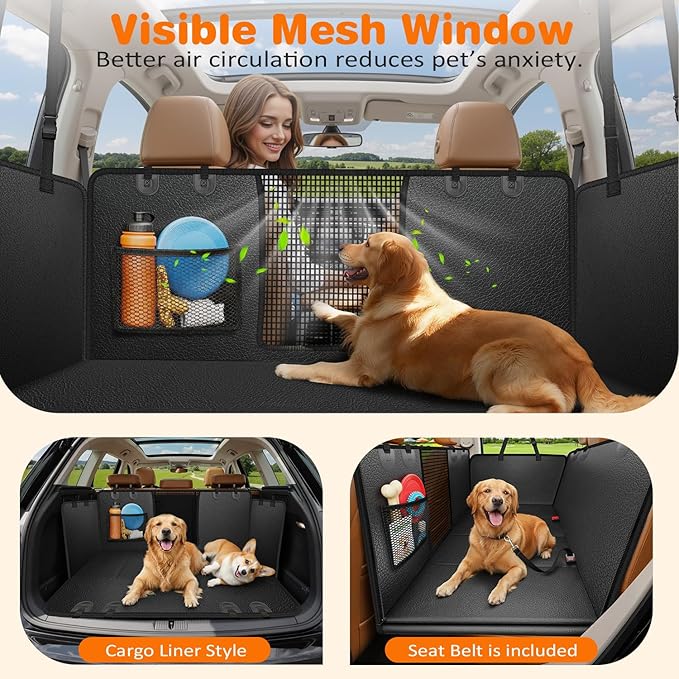 URPOWER Hard Bottom Dog Car Seat Cover for Pets 100% Waterproof Seat Cover Hammock 600D Heavy Duty Scratch Proof Nonslip Durable Back Seat Covers for Cars Trucks and SUVs - Image 4