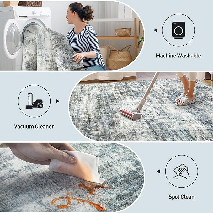 2'6''x8' Runner Rugs Washable Rug: Modern Abstract Hallway Runner Rug Indoor Soft Low Pile Thin Carpet Anti-Skid Non-Shedding Carpets for Kitchen, Entryway, Laundry, Bedroom - Blue Multi - Image 2