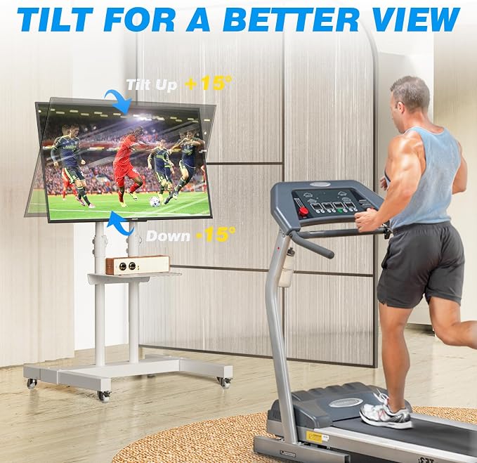 Rfiver Mobile TV Cart Rolling TV Stand for 32-83 Inch Screen Flat/Curved TVs up to 110lbs, Tilt and Height Adjustment Portable TV Stands on Wheel with Laptop Shelf, Outdoor TV Stand MAX VESA 600x400mm - Image 5
