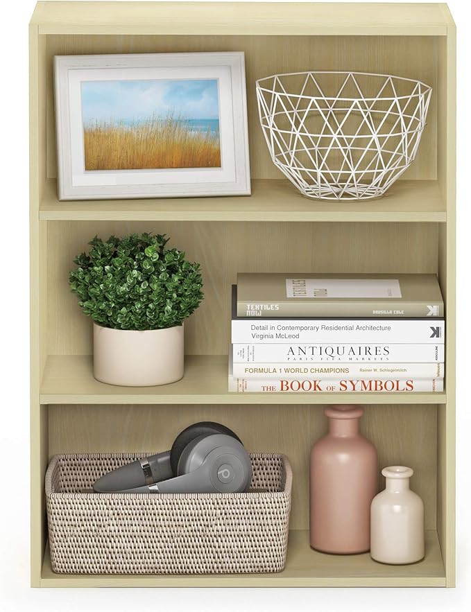 Furinno PASIR Book Shelf, 3-Tier Bookshelf, Storage Shelves Bookcase, 9.7 x 23.7 x 31.5, for Living Room, Bedroom, Home Office, Maple - Image 5