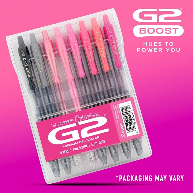 Pilot G2 Premium Gel Roller Pens, G2 Boost Pink Pens Pack, The Colors of Optimism, 8 Pack Pouch, Fine Point 0.7 mm, Assorted - Image 2