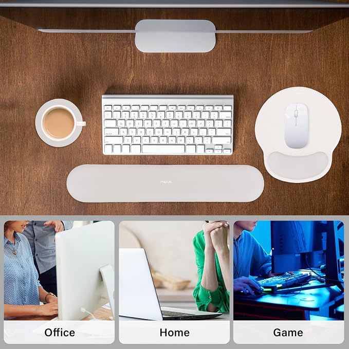 MOSISO Wrist Rest Support for Mouse Pad&Keyboard Set, Stone Gray | Circle Curved Ergonomic Mousepad Non-Slip Base Home/Office Pain Relief&Easy Typing Pad with Soft Cloth&Silicone Lining - Image 6