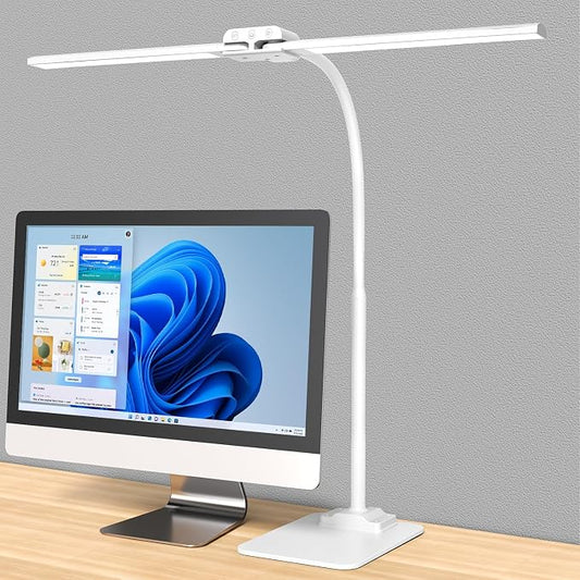 KableRika Desk Lamp Double Light: Bright Led Desk Lights for Home Office - Eye Care Reading Table Lamps with Base - Dimmable Desktop Lighting for Computer Monitor Study Drafting by KableRika