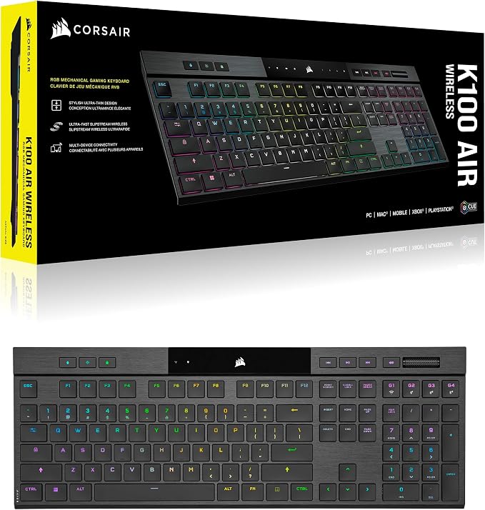 Corsair K100 AIR Wireless RGB Mechanical Gaming Keyboard - Ultra-Thin, Sub-1ms Slipstream, Low-Latency Bluetooth, Cherry MX Ultra Low Profile Keyswitches - NA Layout, QWERTY - Black - Image 11