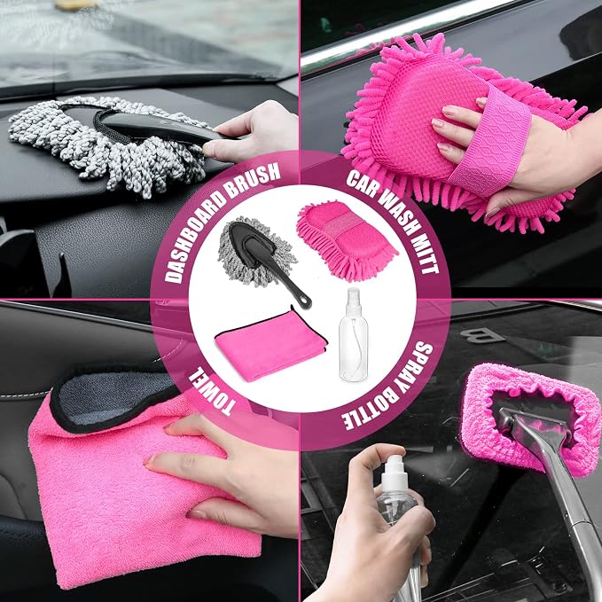 20PCS Car Cleaning Kit, Pink Car Interior Detailing Kit with Drill Brush Set, Windshield Cleaning Tool, Detailing Brushes, Wire Brushes, Cleaning Gel, Complete Cleaning Supplies for Women - Image 7