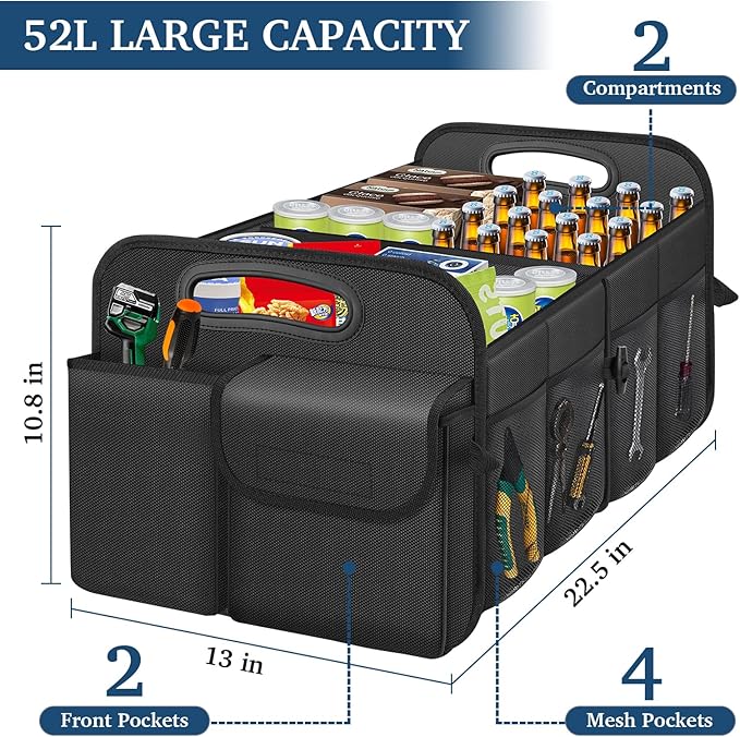 Femuar Car Trunk Organizer with Large Capacity Waterproof Car Accessories for Women & Men, Collapsible Trunk Organizer for Suv/Jeep/Sedan,Tools (Black, Standard) - Image 3