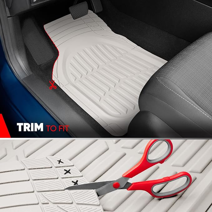 Motor Trend FlexTough LITE Rubber Car Mats Full Set - All Weather White Floor Mats for Trucks, Cars & SUVs - Automotive White Car Floor Mats for Cars Interior Accessories Universal Trim-to-Fit - Image 8
