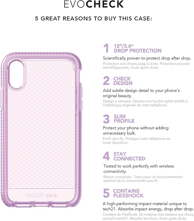 tech21 Evo Check Apple iPhone Xs Max Phone Case with 12 ft. Drop Protection - Orchid - Image 5