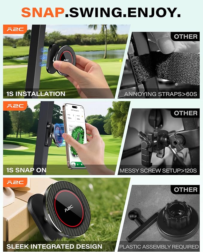 A2C Alloy Magnetic Golf Cart Phone Holder, Golf Accessories for Men, Black | Golf Gift for Men Dad Father Husband Male Golfers, Golf Accessories Essentials Gadgets Gear Stuff Fits EZGO Club Car Yamaha - Image 3
