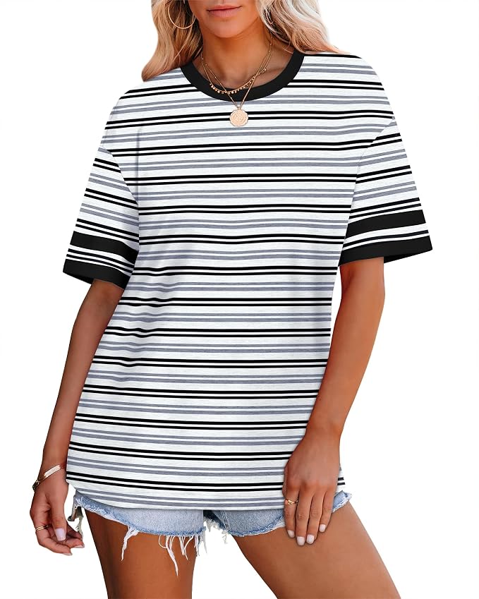 WIHOLL Womens T Shirts Loose Fit Short Sleeve Tees Crew Neck Color Block Summer Tops 2026 Fashion - Image 3