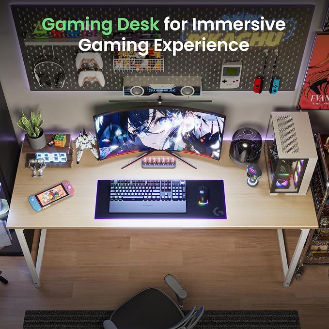 Huuger Computer Desk, 54 Inch Office Desk, Gaming Desk with Storage, Writing Desk Work Desk for Home Office, Study, Modern Simple Desk, Large Legroom, Metal Frame, Maple - Image 8