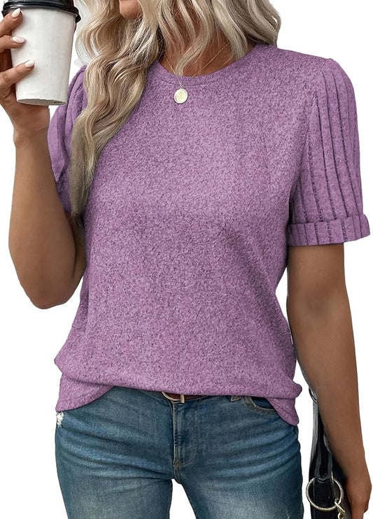SHEWIN Women's Short Sleeve Summer Tops Crewneck Knit Solid Loose Casual Basic T Shirts Tee Blouses by SHEWINBeYourFashionStylist