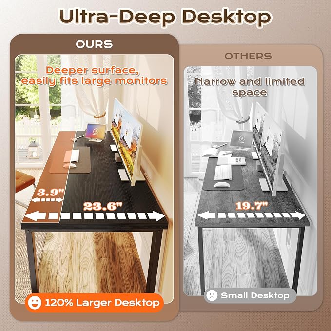 Huuger 63 x 24 inch Desk with Power Outlets & USB-C, Deeper & Thicker Desktop, Robust Metal Tubes, Computer Desk, Heavy Duty Office Desk, Work Gaming Desk, for Home Office, Black - Image 7