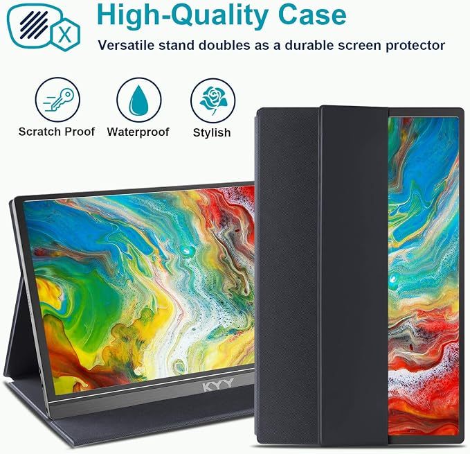KYY Portable Monitor 15.6" 1080P Computer Monitor Screen Extender w/Cover | Portable Monitor for Laptop 1080P FHD IPS with USB-C and HDMI, Laptop Screen Extender for Travel HDR Gaming Monitor w/Speaker - Image 4
