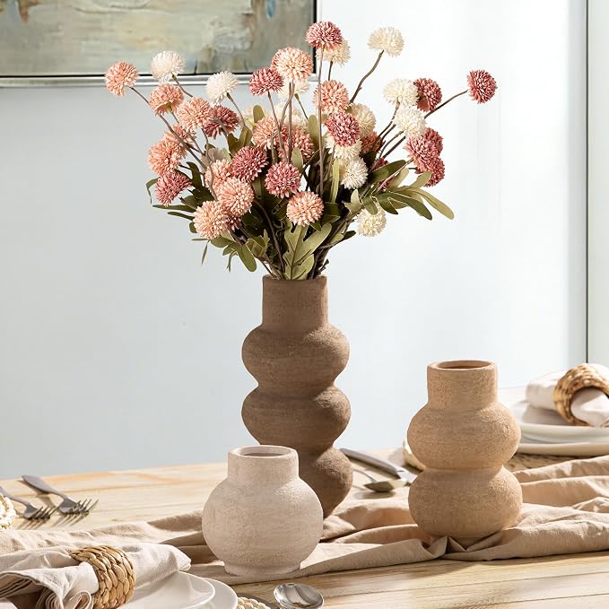 Ceramic Vase Home Table Decor - Flower Vase Set of 3 Living Room Kitchen Decorations Farmhouse Modern Rustic Vases Decorative Centerpiece for Shelf Bedroom Office Bathroom Dining Coffee Desk - Image 3
