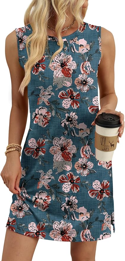 WIHOLL Casual Dresses for Women Crewneck Sleeveless Tank Dress Summer Spring Boho Vacation Clothes - Image 4