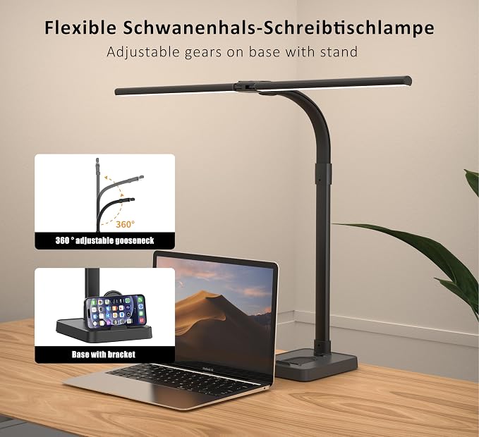Double Head LED Desk Lamp, Architect Desk Lamps for Home Office, 24W Brightest Workbench Office Lighting-5 Color Modes and 5 Dimmable Eye Protection Modern Desk Lamp (Black-Desktop, Big) - Image 5