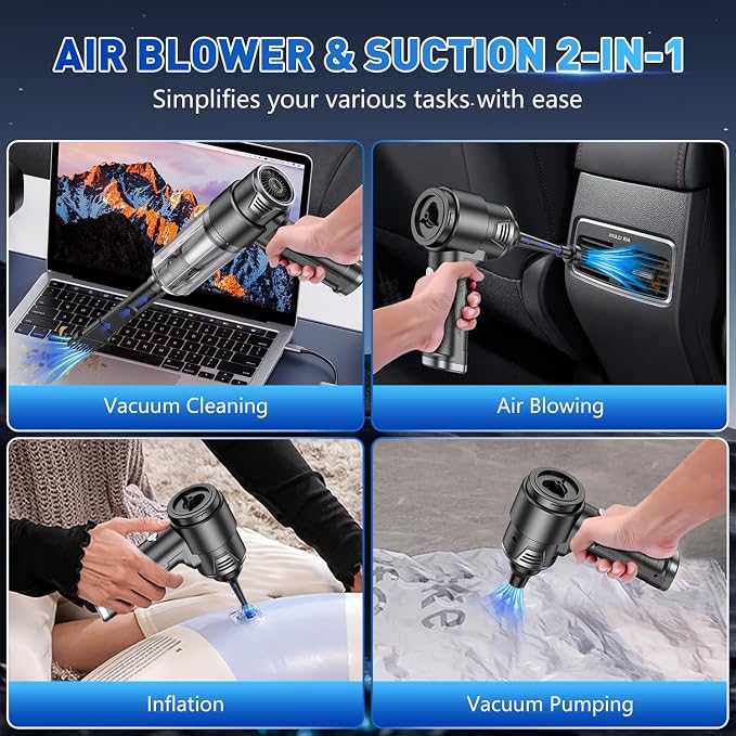 KMM Handheld Car Vacuum Cleaner, 10000PA Vacuum Cleaner & Air Duster, 120W High Power Hand Held Vacuum Cordless, Portable Vacuum Rechargeable with Multi-Nozzles & LED Light for Car, Home, Pet, Office - Image 3