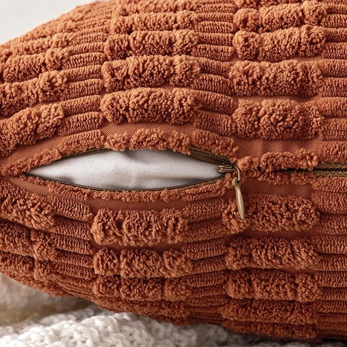 MIULEE Fall Pack of 2 Dark Rust Corduroy Decorative Pillow Covers 18x18 Inch Soft Boho Striped Throw Pillow Covers Modern Farmhouse Home Decor for Sofa Living Room Couch Bed - Image 5