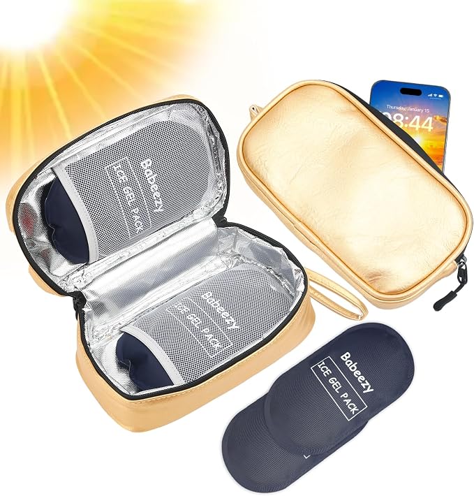 Car Phone Cooling Bag with 2 Ice Packs (Gold) – Active Thermal Pouch Prevents Overheating – Reflective Heat Shield Case for iPhone 17 Pro Max & Android –Essential Summer Work Gear by Babeezy