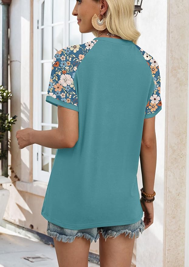 WIHOLL Womens Summer Tops Color Block Short Sleeve Raglan Shirts Spring Fashion Clothes Vacation Outfits - Image 5