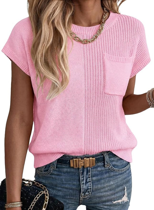 Dokotoo Summer Knit Tops for Women Sleeveless Crewneck T Shirts Casual Lightweight Sweater Blouses Shirts by Dokotoo