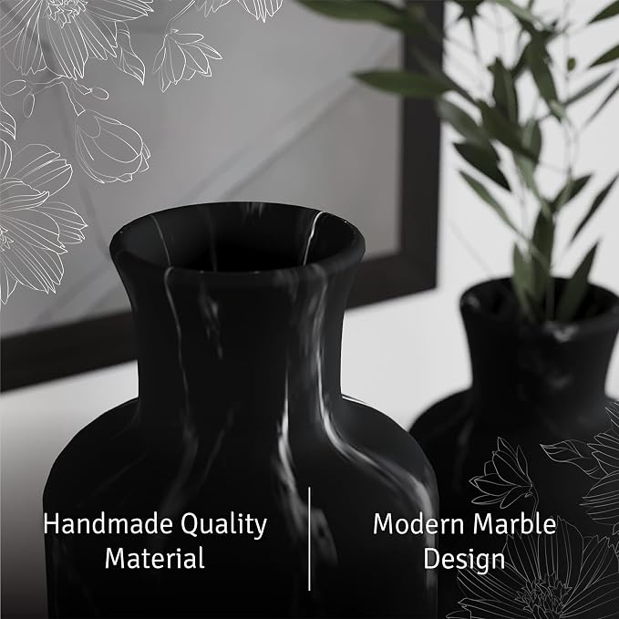 Creative Scents Black Marble Look 3pc Vase Set – Boho Vases for Decor, Modern Vases for Holding Pampas Grass, Dried/Fresh Flowers, Vases for Living Room - Kitchen, Bedroom, Office, Shelf Decor - Image 3