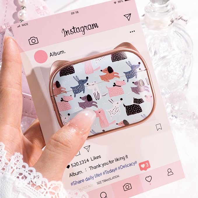for AirPods Pro 2 Case with Cleaning Kit, Cute Cat Ear Print Design & Cute Buckle for Girls, Phone Holder & Top Safe Lock Buckle Design for AirPods Pro 2nd/1st Gen case, Rose Gold Animal - Image 4