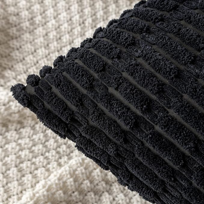 MIULEE Pack of 2 Corduroy Decorative Throw Pillow Covers 20x20 Inch Soft Boho Striped Pillow Covers Modern Farmhouse Home Decor for Halloween Sofa Living Room Couch Bed Black - Image 5
