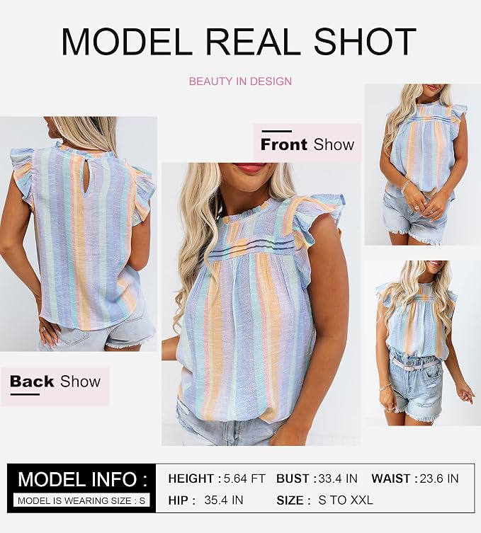 SHEWIN Womens Summer Crewneck Tank Tops Casual Ruffle Sleeveless Tops Shirts - Image 4