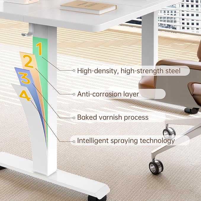 Veken Standing Desk, White, 63×23.6 Inch | Height Adjustable Sit Stand Up Computer Tables for Home Office, Study , Writing, Suit students, employees and group work - Image 6